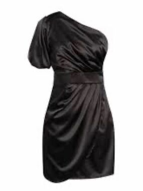 Vanessa Scott One-Shoulder Black Satin Cocktail Dress NWT M